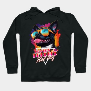 Retro Wave Boston Terrier Hot Dog Shirt Hoodie